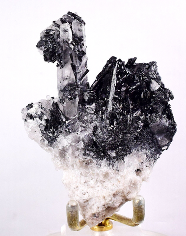 8.8cm GEM TOURMALINE SCHORL TWIN QUARTZ SHINY CRYSTALS PERU MINERAL SPECIMEN WB4