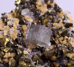 6.7cms APATITE SIDERITE QUARTZ CRYSTALS CHALCOPYRITE BORNITE PYRITE PERU AB62