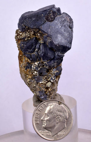 4.5cms GALENA QUARTZ PYRITE CRYSTAL CUBIC PERU MINERAL SPECIMEN  GB38
