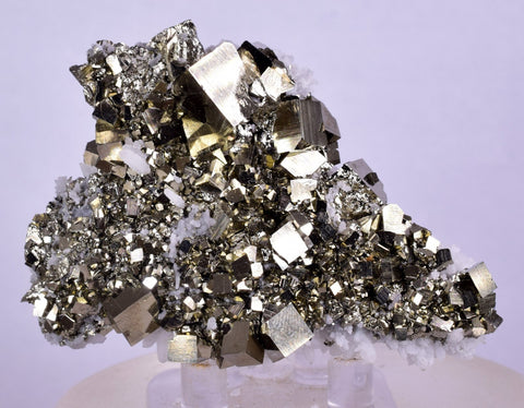 7.1cms PYRITE CUBIC QUARTZ CALCITE PERU SHINY CRYSTALS MINERAL COLLECTOR MB124