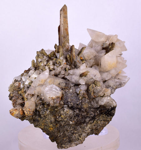 11cms CALCITE TOOTH DOG WITH QUARTZ CRYSTALS PERU SHINY MINERAL SPECIMEN QB103