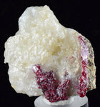 4.4CMS PROUSTITE RUBY SILVER TWIN CRYSTALS MOROCCO CALCITE MINERAL SPECIMEN HB1