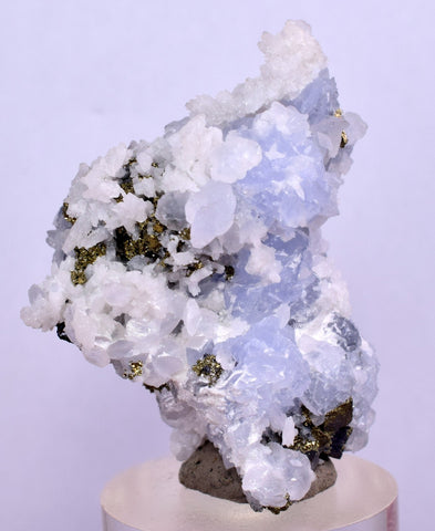 3.8cm  BLUE DOLOMITE SELLAITE CRYSTALS CHALCOPYRITE QUARTZ CALCITE PERU GB34