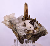11cms CALCITE TOOTH DOG WITH QUARTZ CRYSTALS PERU SHINY MINERAL SPECIMEN QB103