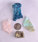 4 MINERALS COLLECTION PYRITE BLUE OPAL PINK OPAL BLUE MALACHITE JB19