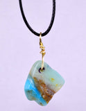 GEM BLUE OPAL SCENIC PERU TUMBLED PENDANT BLACK NECKLACE SEASCAPE JEWELRY JB12