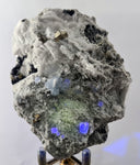 8.8ms  GREEN BLUE FLUORITE PYRITE CRYSTAL PERU HUANZALA MINE SHINY KB18