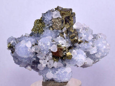 4.9cm  BLUE DOLOMITE SELLAITE CRYSTALS CHALCOPYRITE QUARTZ CALCITE PERU GB33