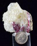 4.4CMS PROUSTITE RUBY SILVER TWIN CRYSTALS MOROCCO CALCITE MINERAL SPECIMEN HB1