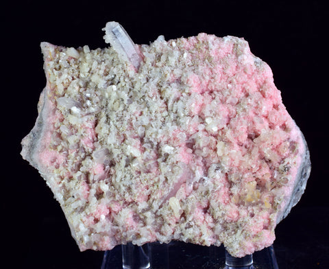 8cms RHODOCHROSITE STILBITE QUARTZ CRYSTALS BULGARIA MINERAL SPECIMEN