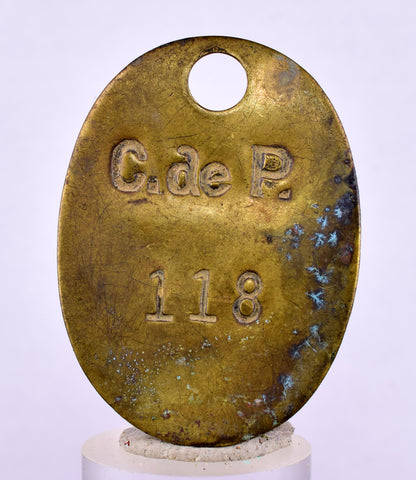 EARLY COAL MINERS BRASS TAG H #118 VINTAGE ANTIQUECERRO DE PASCO JB27