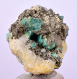 2.4cms GEM EMERALD CRYSTAL PYRITE CALCITE QUARTZ COLOMBIA MINERAL SPECIMEN EB92