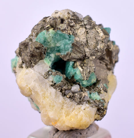 2.4cms GEM EMERALD CRYSTAL PYRITE CALCITE QUARTZ COLOMBIA MINERAL SPECIMEN EB92