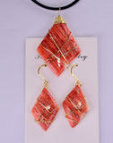 SET 3 PIECES OF SPINY OYSTER POLISHED PERU JEWELRY PENDANT BB426