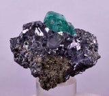 5.9cms GREEN FLUORITE PYRITE CRYSTALS PERU MILPO PERU MINERAL KB195