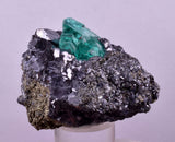 5.9cms GREEN FLUORITE PYRITE CRYSTALS PERU MILPO PERU MINERAL KB195