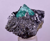 5.9cms GREEN FLUORITE PYRITE CRYSTALS PERU MILPO PERU MINERAL KB195