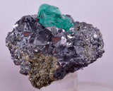 5.9cms GREEN FLUORITE PYRITE CRYSTALS PERU MILPO PERU MINERAL KB195