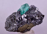 5.9cms GREEN FLUORITE PYRITE CRYSTALS PERU MILPO PERU MINERAL KB195