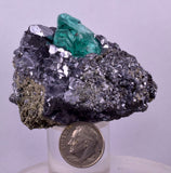 5.9cms GREEN FLUORITE PYRITE CRYSTALS PERU MILPO PERU MINERAL KB195