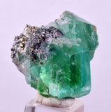 2.4cms GREEN FLUORITE PYRITE CRYSTALS PERU MILPO PERU MINERAL KB196