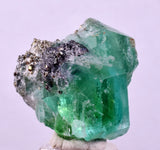 2.4cms GREEN FLUORITE PYRITE CRYSTALS PERU MILPO PERU MINERAL KB196
