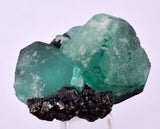 3.5cms GREEN FLUORITE JORDANITE SPHALERITE CRYSTALS PERU MILPO PERU KB95