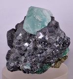 7.6cms GREEN FLUORITE PYRITE SPHALERITE CRYSTALS PERU MILPO PERU KB122