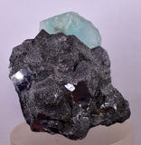 7.6cms GREEN FLUORITE PYRITE SPHALERITE CRYSTALS PERU MILPO PERU KB122