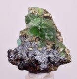 5.9cms GREEN FLUORITE PYRITE CRYSTALS PERU MILPO PERU KB153