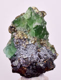 5.9cms GREEN FLUORITE PYRITE CRYSTALS PERU MILPO PERU KB153