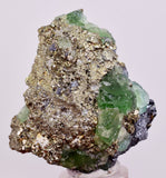 5.9cms GREEN FLUORITE PYRITE CRYSTALS PERU MILPO PERU KB153