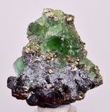 5.9cms GREEN FLUORITE PYRITE CRYSTALS PERU MILPO PERU KB153