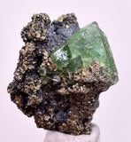 2.9cms GREEN FLUORITE PYRITE CRYSTALS PERU MILPO PERU KB155