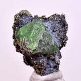 2.9cms GREEN FLUORITE PYRITE CRYSTALS PERU MILPO PERU KB155
