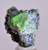 2.9cms GREEN FLUORITE PYRITE CRYSTALS PERU MILPO PERU KB155