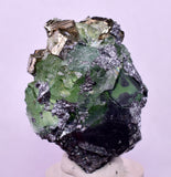 4cms GREEN FLUORITE PYRITE CRYSTALS PERU MILPO PERU KB163