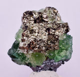 4cms GREEN FLUORITE PYRITE CRYSTALS PERU MILPO PERU KB163