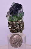 4.5cms GREEN FLUORITE PYRITE CRYSTALS PERU MILPO PERU KB164