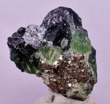 3.8cms GREEN FLUORITE PYRITE CRYSTALS PERU MILPO PERU KB165