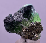 3.8cms GREEN FLUORITE PYRITE CRYSTALS PERU MILPO PERU KB165