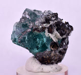 3.2cms GREEN FLUORITE PYRITE CRYSTALS PERU MILPO PERU KB167