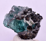 3.2cms GREEN FLUORITE PYRITE CRYSTALS PERU MILPO PERU KB167