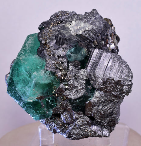 6.3cms GEOCRONITE JORDANITE FLUORITE  BOULANGERITE CRYSTALS PERU MILPO PERU SHINY KB63