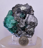 6.3cms GEOCRONITE JORDANITE FLUORITE  BOULANGERITE CRYSTALS PERU MILPO PERU SHINY KB63
