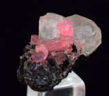 2.6cm RHODOCHROSITE CRYSTALS TWIN FLUORITE PERU UCHUCCHACUA MINERAL SPECIMEN RB668
