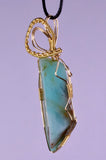 6cms BLUE OPAL GOLDEN WIRE GEM PERU JEWELRY PENDANT JB34