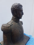 SAN MARTIN SCULPTURE by Sculptor Artemio Ocaña Ocana 1950 22cms. Peru Bicentenario Bust Jose de San Martín Decorator Art Bronze