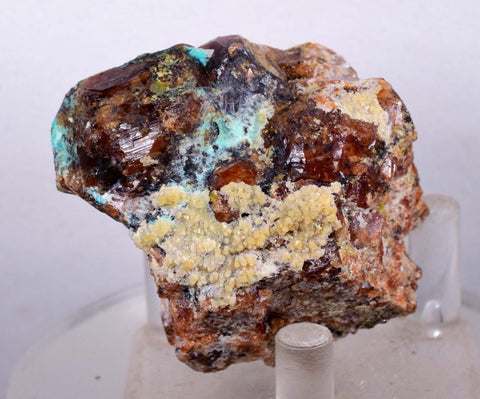 5.5cms GARNET CHRYSOCOLLA Almandine Crystal Calcite Peru Quartz Copper Mineral Specimen Collector a215