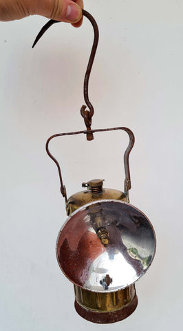 34ms MINERS LAMP JUSTRITE  Carbide Usa Vintage Lantern Brass Bronze  a373